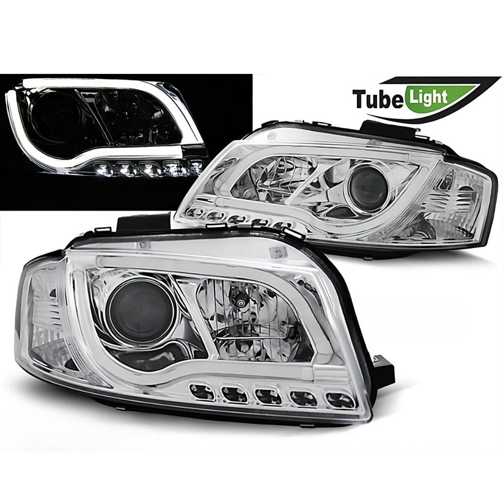 Audi A3 8P 8PA 2003-2008 Fari Anteriori LED Cromati Lightube