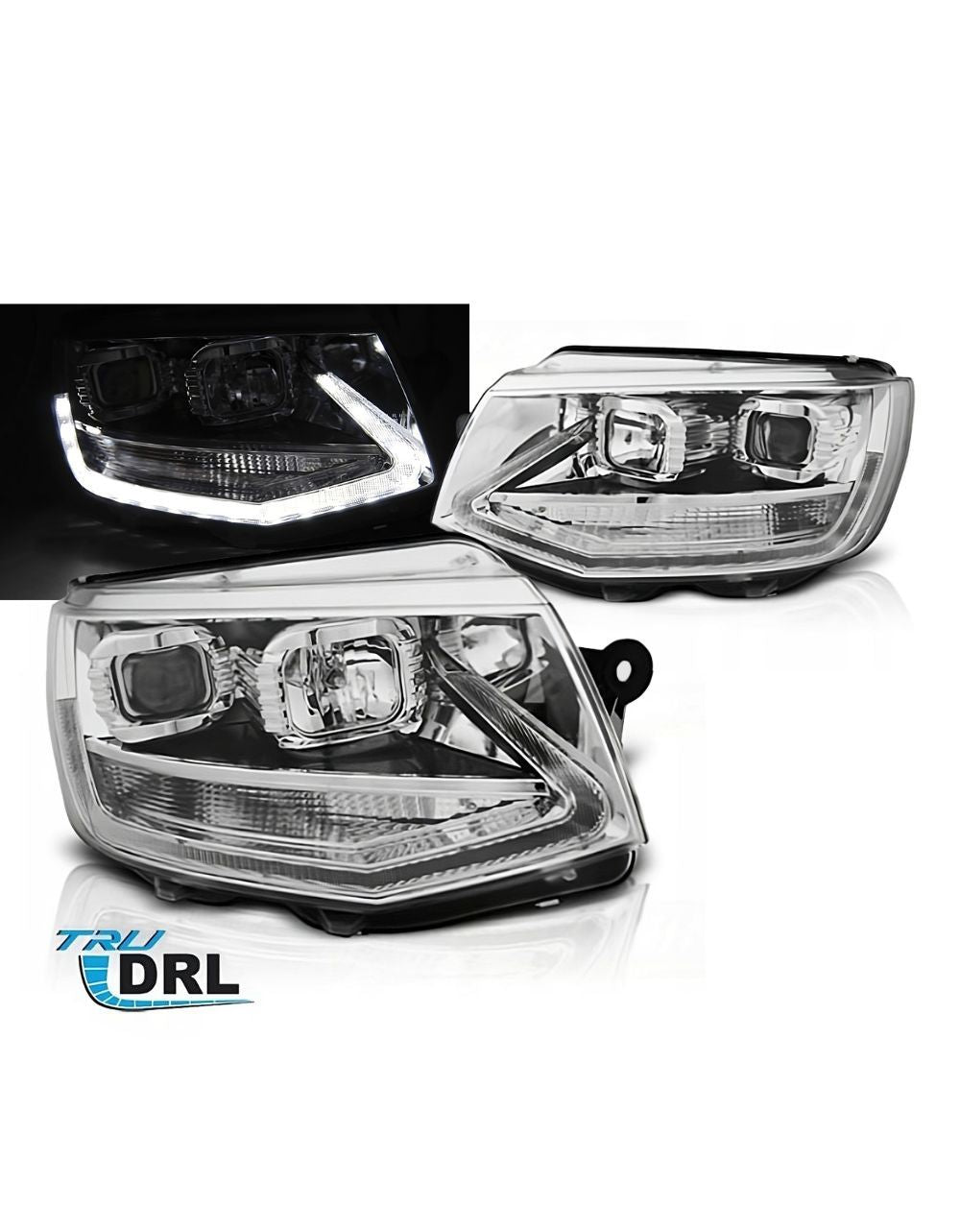 VW Transporter T6 2015-2019 Fari Anteriori Luci Diurne LED Cromati