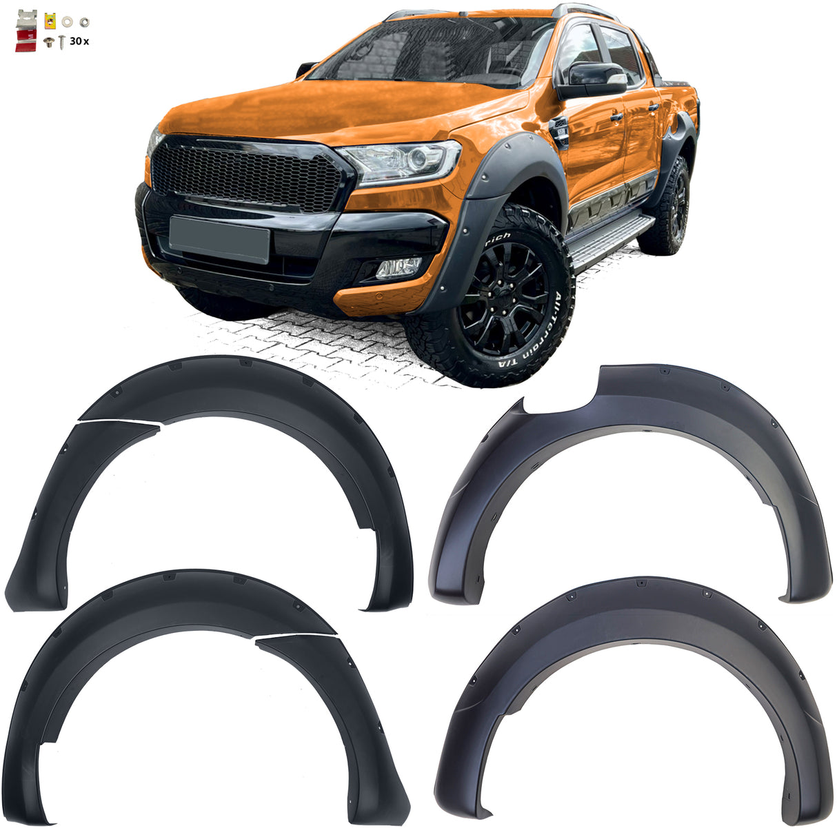 Ford Ranger T7 2015-2019 2.2 3.2 Passaruota Parafango SET Compatibile con Wildtrak / XLT / Base