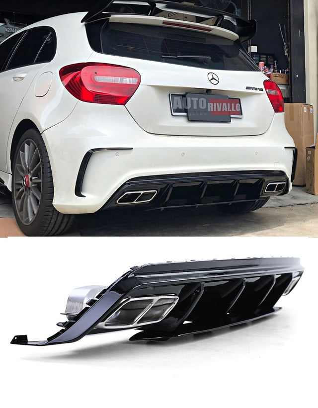 Mercedes A W176 2015-2018 Diffusore Posteriore AMG Line A45 Look Estrattore Sotto Paraurti