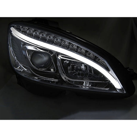 Mercedes Classe C W204 07-10 Fari Anteriori DRL LED Cromati Freccia Dinamica