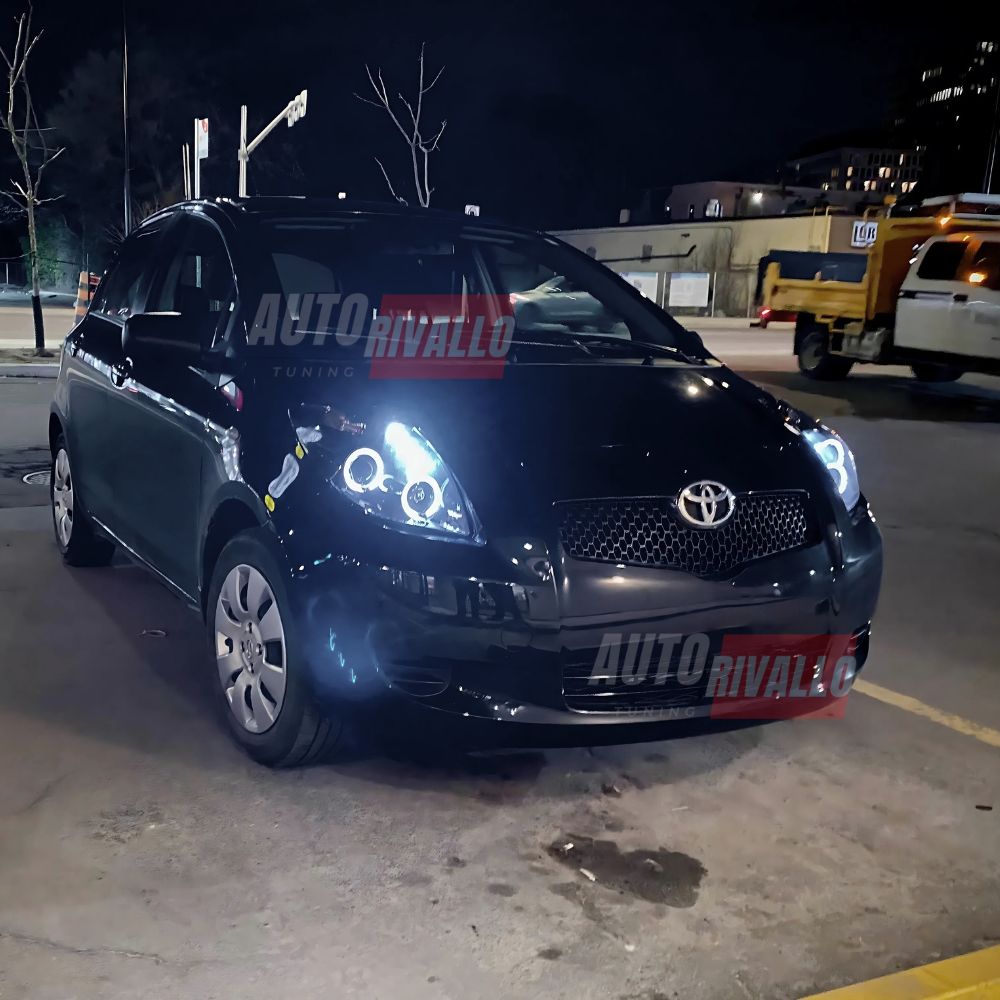 Toyota Yaris P9 2005-2009 Fari Anteriori Angel Eyes LED Neri