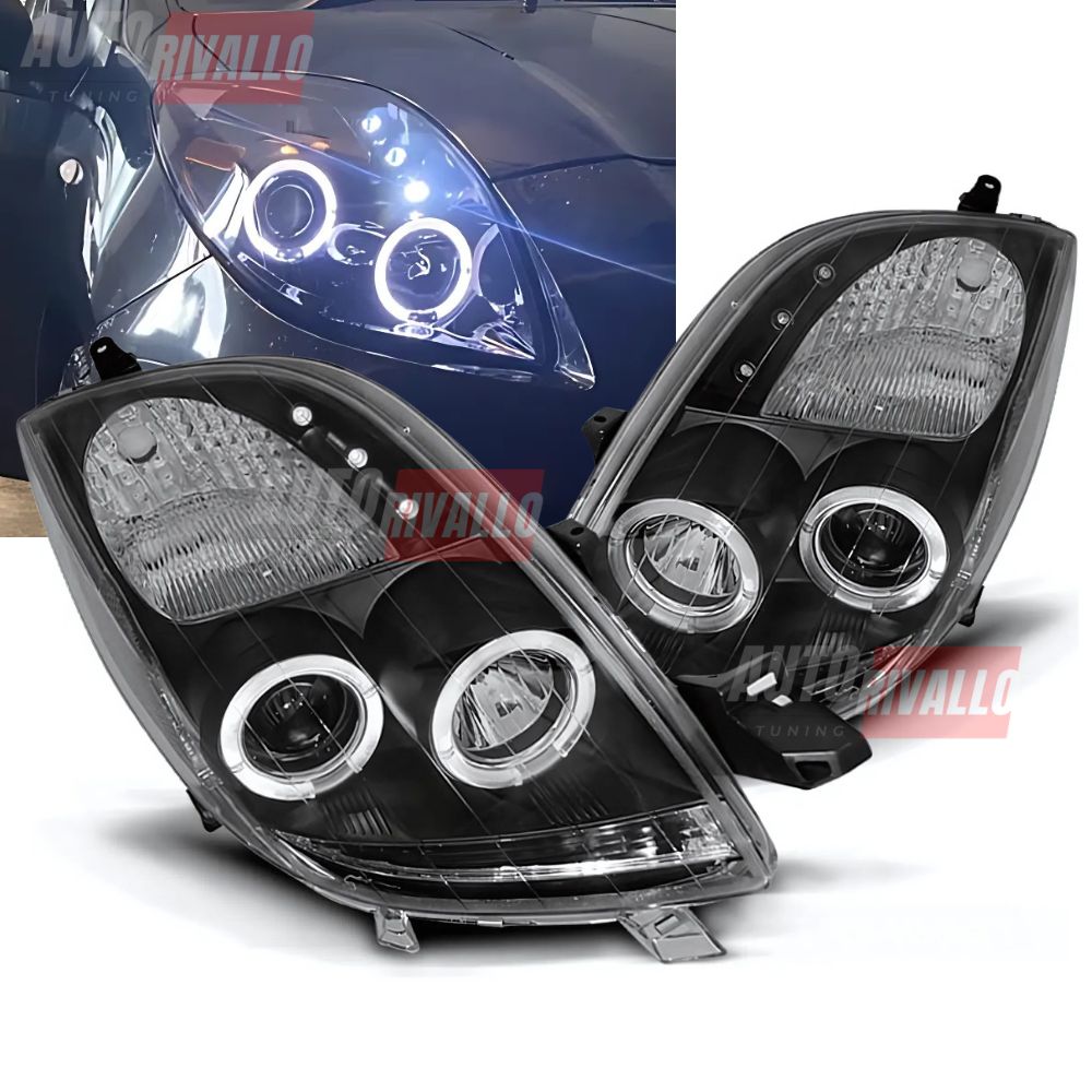 Toyota Yaris P9 2005-2009 Fari Anteriori Angel Eyes LED Neri