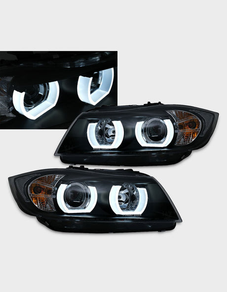 BMW Serie 3 E90 E91 05-08 Fari Anteriori Angel Eyes 3D U-LED