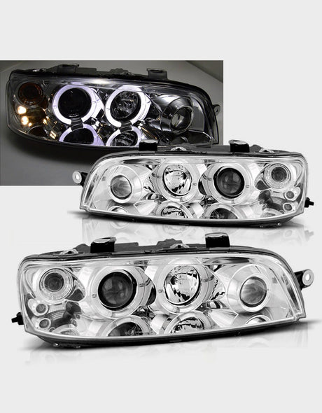 Fiat Punto 2 1999-2003 Fari Anteriori Angel Eyes LED Cromati