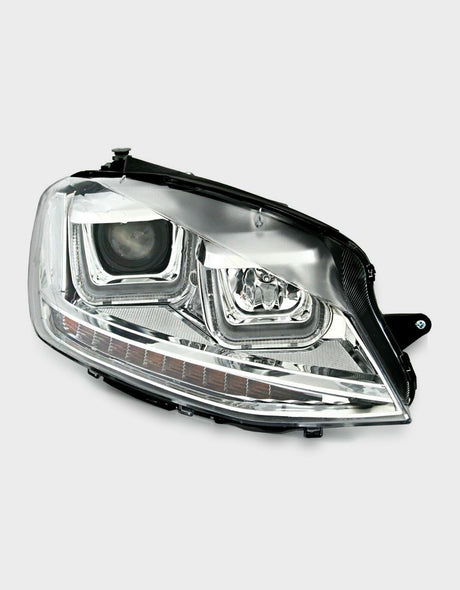 VW Golf 7 VII 2012-2017 Fari Anteriori Cromato Con Frecce e Luci Diurne a LED