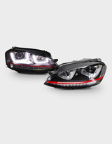 VW Golf 7 2012-2017 Fari Anteriori Frecce a LED in Ottica GTI - XENON Look con luci diurne a LED