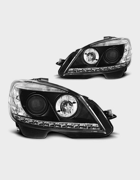 Mercedes C W204 07-10 Fari Anteriori Luci Diurne LED - Nero